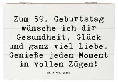 Produktbild von Mr. & Mrs. Panda Truhe Spruch 59. Geburtstag 22 x 15 cm - Weiß - Geschenk, 59 Jahre, Happy Birthday, Geburtstagsgeschenk, Feiern, Holzbox, Glückwunsch, Schatulle, Freude