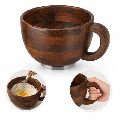 Produktbild von Akazienholz Rührschüssel mit Griff, 5L Holzschüssel für Küche und Backen, große Salatschüssel, kompatibel mit KitchenAid 4,5 & 5 Quart Küchenmaschine