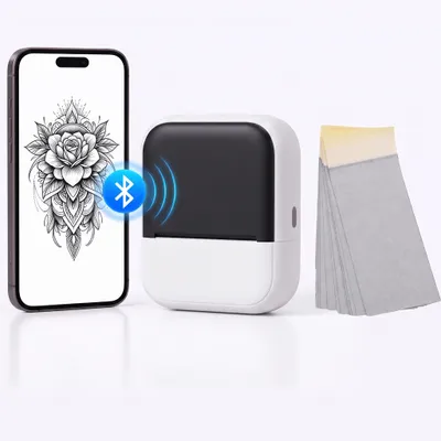 Produktbild von 2in1 Mini Tattoo Drucker Schablone Drucker, 2 Zoll Etiketten Thermodrucker, Bluetooth Tattoo Stencil Drucker 203dpi Kompatibel mit Windows iOS Android