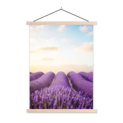 Produktbild von MuchoWow® Textilposter Lavendel - Himmel - Wolken - Blumen 40x53 cm mit holzfarbenen Rahmen - Schlafzimmer