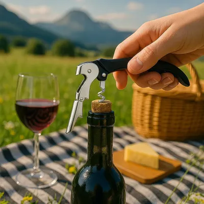Produktbild von Korkenzieher schwarz, Kellnermesser, Flaschenöffner, 1 Stück, für Weinflaschen