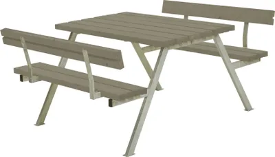 Produktbild von Plus Picknicktisch Alpha Stahl-Holz 118 x 185 x 76 cm graubraun mit 2 Rückenlehnen