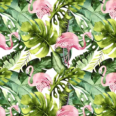 Produktbild von Baumwolle 100% Flamingos in Monstera-Blättern auf weißem Hintergrund