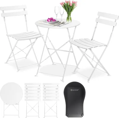 Produktbild von KESSER® Bistroset 3-teilig Bistrotisch mit 2 klappbaren Stühle Set Balkonset Balkonmöbel Klapp-Möbel Gartenset Sitzgarnitur Gartengarnitur Gartenmöbel Sitzgruppe Metall Bistro Gartentisch inkl. Abdeckung