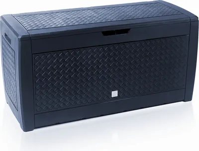 Produktbild von Prosperplast Gartenbox Kunststoff Anthrazit 1190 x 480 x 600 cm, 310 Liter, Rato Matuba, Rattan-Optik, wetter- und UV-beständig, Indoor/Outdoor, 4 Rollen, 2 Tragegriffe, einfacher Aufbau durch Klicksystem, mit kosmetischem Transportschaden