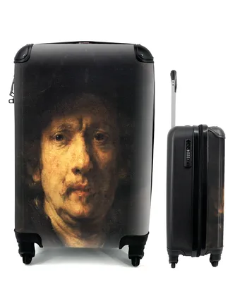Produktbild von MuchoWow® Koffer Handgepäck Trolley Rollkoffer Kleine Reisekoffer mit 4 Rollen - Selbstbildnis - Rembrandt van Rijn - Cabin Size < 55x40x23 cm & 55x40x20 cm - Fotokoffer - Kabinenkoffer - Boardgepäck - Reise-Box - Reisekoffer - Reisegepäck - Koffer mit Bild - Trolley für Kinder