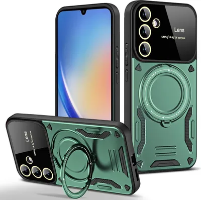 Produktbild von Rüstung Handyhülle für Samsung Galaxy A34 Dual-Layer Magnetisches Ringhalter Ständer Hülle Grün