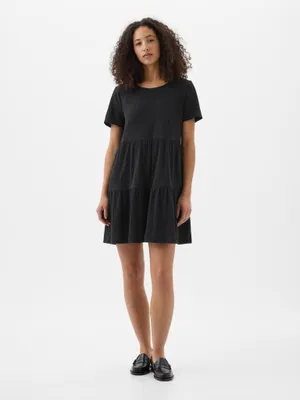 Produktbild von GAP Damen Minikleid mit kurzen Ärmeln in Schwarz, Größe XXS, aus Baumwolle