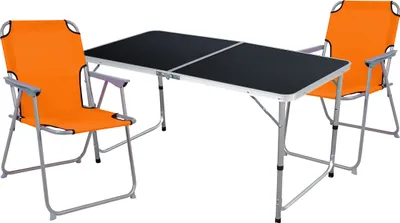 Produktbild von 3-teiliges Campingmöbel Set Black Alu 120x60x58/70cm Orange
