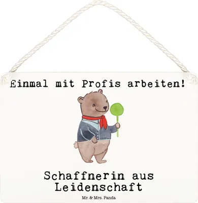 Produktbild von Mr. & Mrs. Panda Wandbild Holz Schaffnerin Leidenschaft DIN A6 - Weiß - Geschenk, Schild, Türschild, wandtafel, holzbild, Holzschild