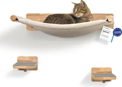 Produktbild von Klimwand für Katzen - Extra große und stabile Wandliege mit Kattentreten und Hängematte