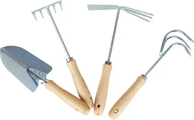 Image de BURI Set d'outils de jardinage 4 pièces truelle à fleurs cultivateur râteau double houe outil de jardinage