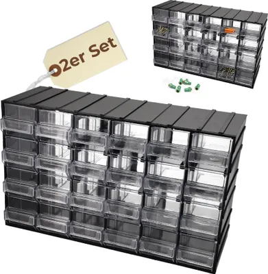Produktbild von 2er Set Kleinteilemagazin Sortimentskasten 24 Fach Sortierkasten für Kleinteile Organizer Schrauben Sortierbox Sortimentsboxen