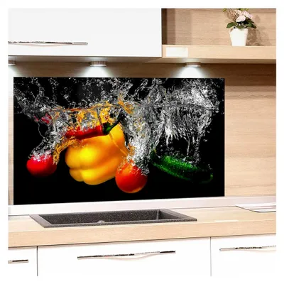 Produktbild von Spritzschutz für die Küchenrückwand aus Glas, Schwarz Gemüse - Glasplatte für Küchenwand 80x60cm