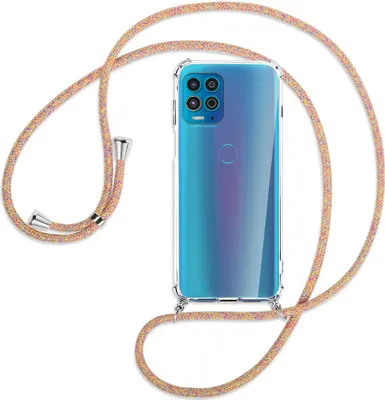 Produktbild von Handykette Backcover-Schutzhülle mit Band (Metall silberfarben) für Motorola Moto G100 - Rainbow