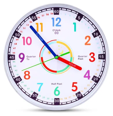 Lernuhr Wanduhr, 30 cm, farbenfroh, geräuschlos, für Kinder