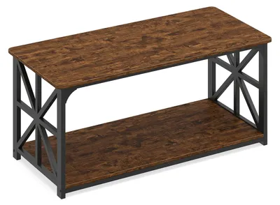 Image de Table basse de style industriel avec étagère ouverte, marron rustique