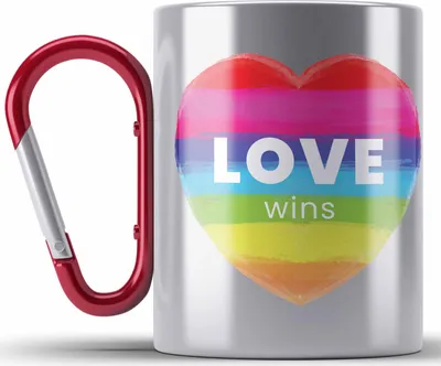 Produktbild von Trendation - Regenbogen Edelstahl Tasse Karabiner Geschenk LGBT Schwule Lesben Transgender Grafik Pride Love (Rot)