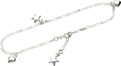 Produktbild von 925 Sterling Silber Fußkettchen 25cm Figaro Kette mit 2x Herz Und 2x Stern 1861