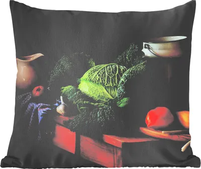 Produktbild von MuchoWow® Zierkissen Sofakissen Wohnzimmer Dekokissen 45x45 cm Stilleben - Kohl - Milchkännchen - Schlafpolster - Polster für das Sofa