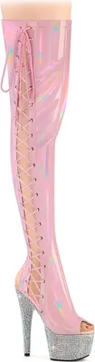 Produktbild von BEJEWELED-3052HG-7 Pleaser Plateauoverkneestiefel AB Strass babypink Holo Lack