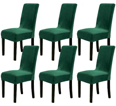 Produktbild von Set aus 6 Samt-Stuhlbezügen – Dunkelgrüne, elastische Überzüge