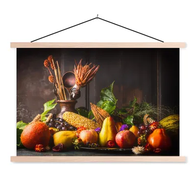 Produktbild von MuchoWow® Textilposter Gemüse - Obst - Rustikal - Tisch 60x40 cm mit holzfarbenen Rahmen - Bilder