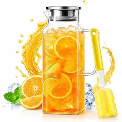 Glaskanne mit Deckel, 2 Liter, Borosilikatglas, hitzebeständig