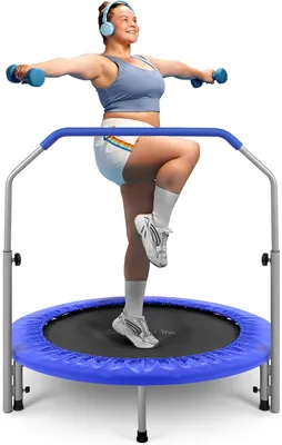Produktbild von SereneLife Fitness Trampolin Indoor, Ø 102 cm – Faltbarer Rebounder mit Rückprall & Höhenverstellbarem Griff, Bis 150KG