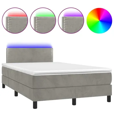 Produktbild von Boxspringbett mit Matratze & LED Hellgrau 120x190 cm Samt