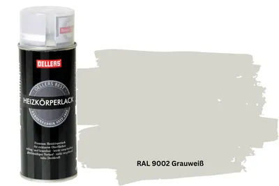 Produktbild von OELLERS Premium Heizkörperlack Spray RAL 9002 Grauweiß – 400 ml Sprühlack glänzend | Hitzebeständige Heizkörperfarbe | Hochdeckende Sprühfarbe