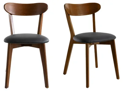 Produktbild von Miliboo - Stühle Vintage dunkles Holz und schwarze Sitzfläche (2er-Set) DOVE