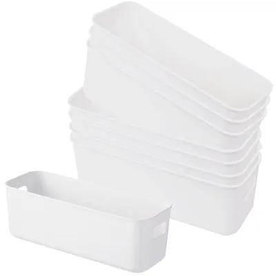 Image de Ensemble de 8 boîtes de rangement empilables, blanches, pour la maison et le bureau