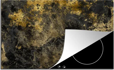 Produktbild von KitchenYeah© Herdabdeckplatte Gold - Schwarz - Abstrakt , 76x51cm, Küche Deko, Glaskeramikkochfeld Herdabdeckung, Abdeckplatte fùr Kochfeld