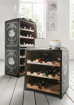Produktbild von Weinregal mit Weingutprint 12 Flaschen Stapelbar Mahagoniholz Schwarz