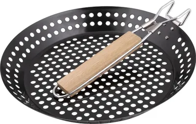 Image de LAMART LT5032 Poêle à griller, acier carbone, bois, noir, Ø 30 cm