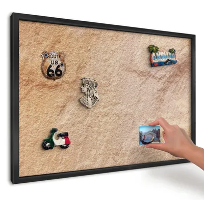Produktbild von Magnettafel 60x40 cm mit schwarzem Rahmen - Magnetische Metalltafel, Magnetpinnwand zur Wandmontage für Wohnzimmer, Küche, Flur, Kinderzimmer und Büro - Steintextur