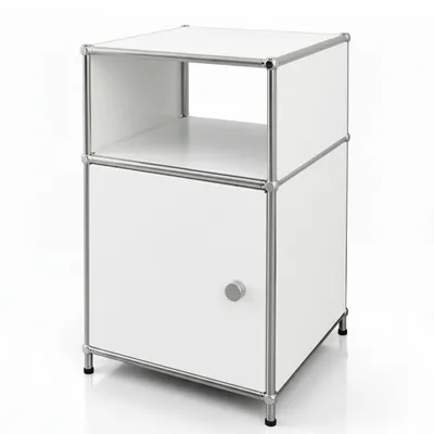 Produktbild von Floordirekt Beistelltisch Concept Epure Metallregal MK-040, 3-stöckiges Regal 40x40x65 cm in Weiß, mit Tür & Ablage, design Regal für alle Räume