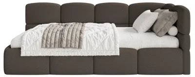 Produktbild von Selsey Cloudy – Jugendbett 90x200 cm, rechtsseitig mit Bouclé-Bezug, Braun