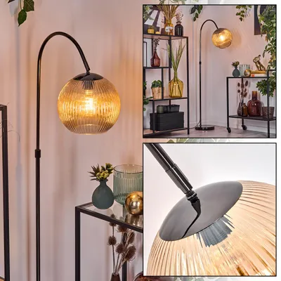 Produktbild von Cesaro Stehlampe Metall/Riffelglas in Schwarz/Chrom/Bernstein im Retro-Design