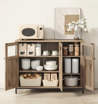 Produktbild von VASAGLE Sideboard, Küchenschrank, Aufbewahrungsschrank, mit Glastüren, für Wohnzimmer, Küche, Esszimmer, Stahlrahmen, Industriestil