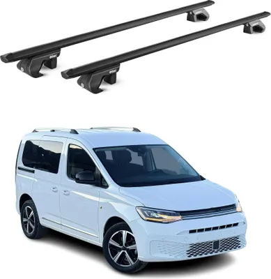 Image de Barres de toit transversales ABE pour VW Caddy 2021-2025 5 P Alu Noir 2 pièces