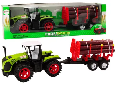 Obrázek produktu pro Zemědělský traktor s přívěsem na dřevo, 9 kmenů, zelený pohon