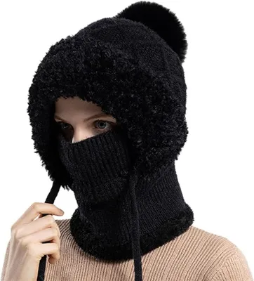 Obrázek produktu pro Čepice 3 v 1 pro dámy, zimní čepice (černá), pletená čepice se šálou a maskou na obličej, nepromokavá čepice s ochranou obličeje, ideální pro outdoorové aktivity, skvělý vánoční dárek