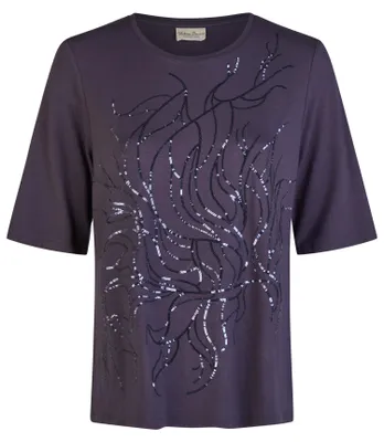 Produktbild von Damen T Shirt Viskose navy mit Pailletten Muster kurzarm