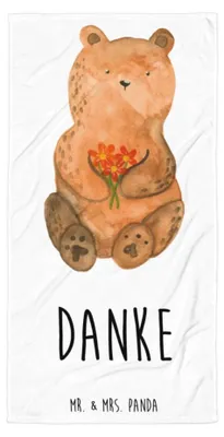 Produktbild von Mr. & Mrs. Panda Strandtuch Bär Dankbar - Weiß - Geschenk, Handtuch, Großes Badehandtuch, Blumen, Danke, Dankeschön, Teddy, Saugstarkes, Duschtuch, Frotteehandtuch