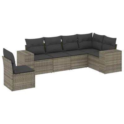 Produktbild von vidaXL 6-tlg. Garten-Sofagarnitur mit Kissen Grau Poly Rattan