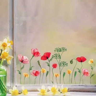 Produktbild von Lentestickers mit Blumen, Selbstklebend, für Mädchenzimmer, Blumenmuster, farbige Wandstickers, ländliche Dekoration