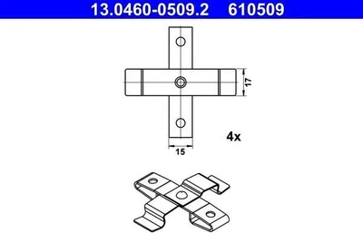 Immagine prodotto di ATE 13.0460-0509.2 Set di accessori per pastiglie dei freni a disco anteriori per VW Touareg (7LA, 7L6, 7L7), Touareg (7P5, 7P6) e PORSCHE Cayenne (92A)