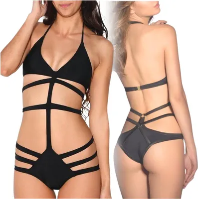 Produktbild von Einteiliger Badeanzug Bikini schwarze Träger zum Sonnenbaden m
